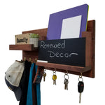 Restyled Memo Chalkboard Farmhouse Mail Organizer with Hooks, Entryway Organizer - Renewed Decor & Storage