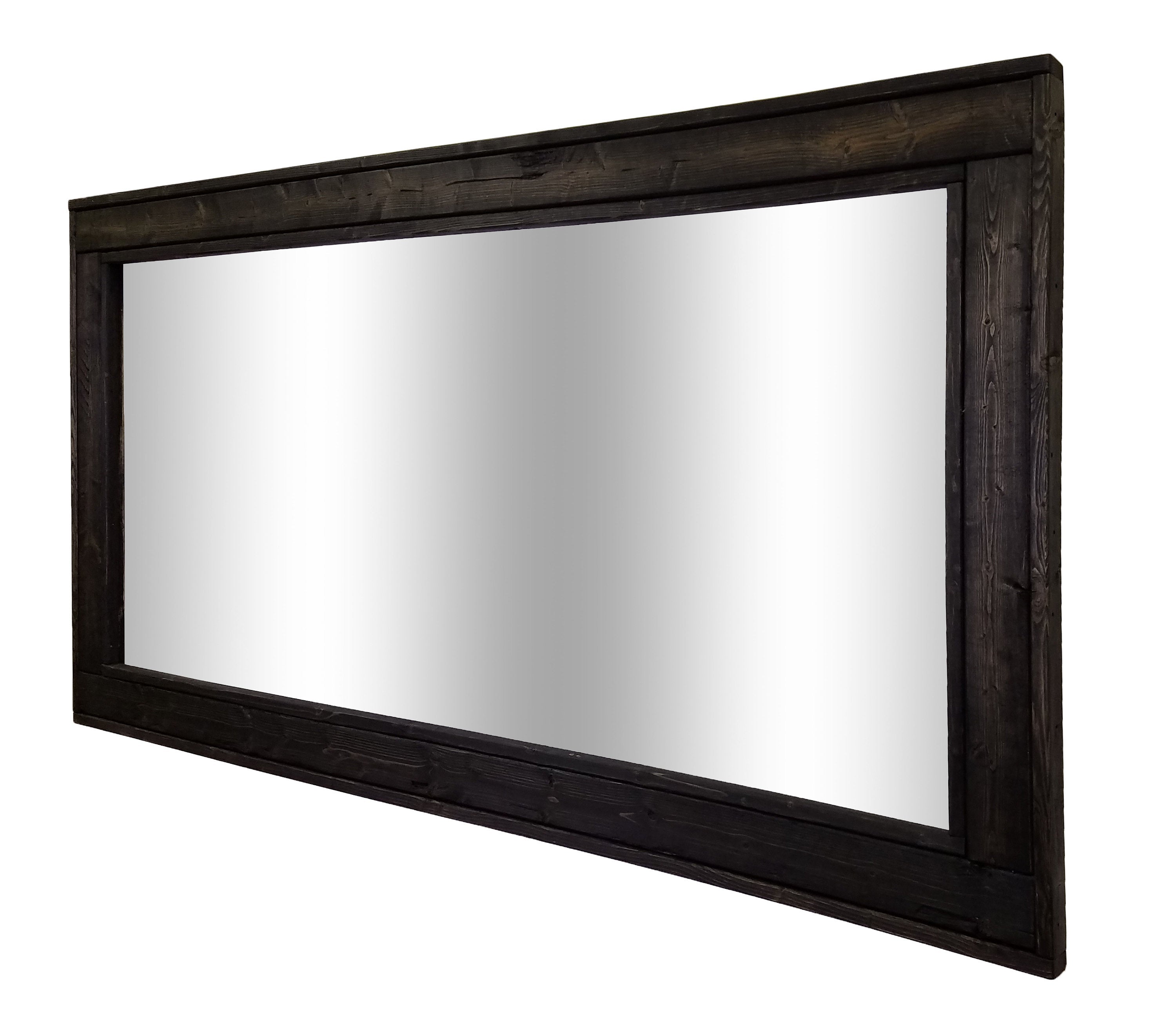 Herringbone Reclaimed Styled Wood Mirror, 5 Sizes & 20 Colors, Shown in Ebony