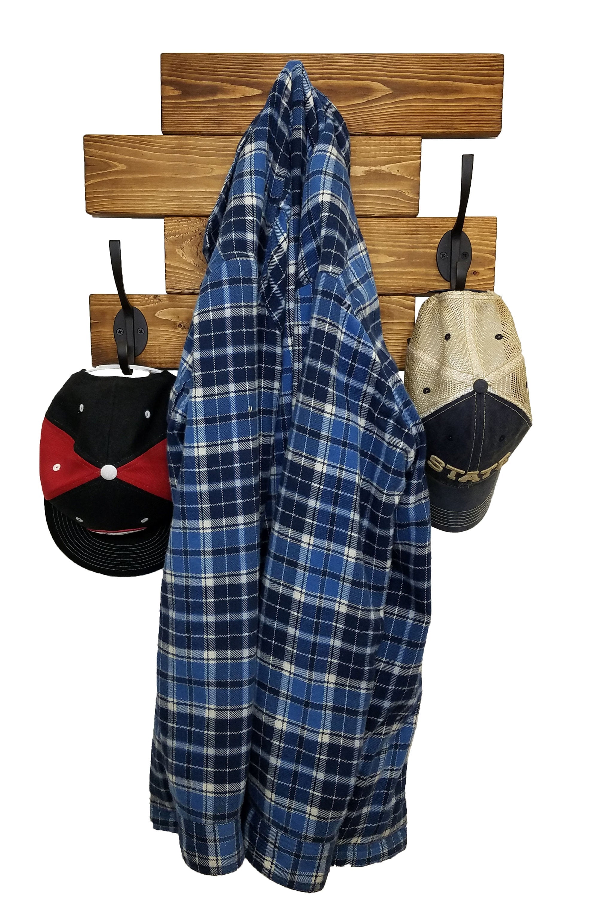 Cabin Wall Mounted Coat Rack - 20 Stain Colors, Shown in Provincial & Oiled Bronze Hooks