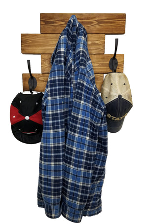 Cabin Wall Mounted Coat Rack - 20 Stain Colors, Shown in Provincial & Oiled Bronze Hooks