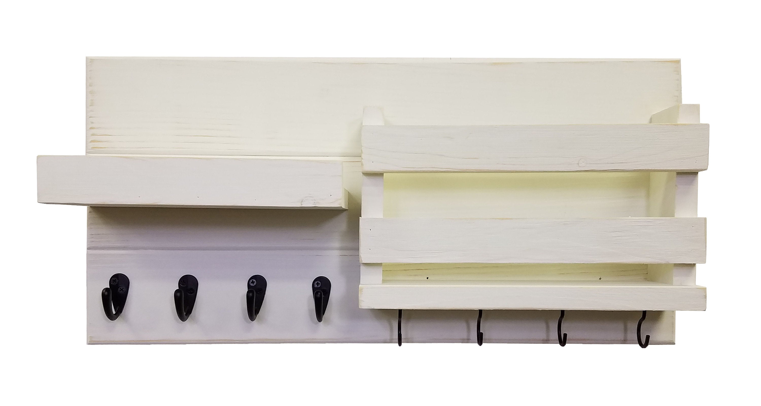 Restyled Farmhouse Mail Organizer with Hooks, Entryway Organizer, Key Holder for Wall, Wall Shelf - Renewed Decor & Storage