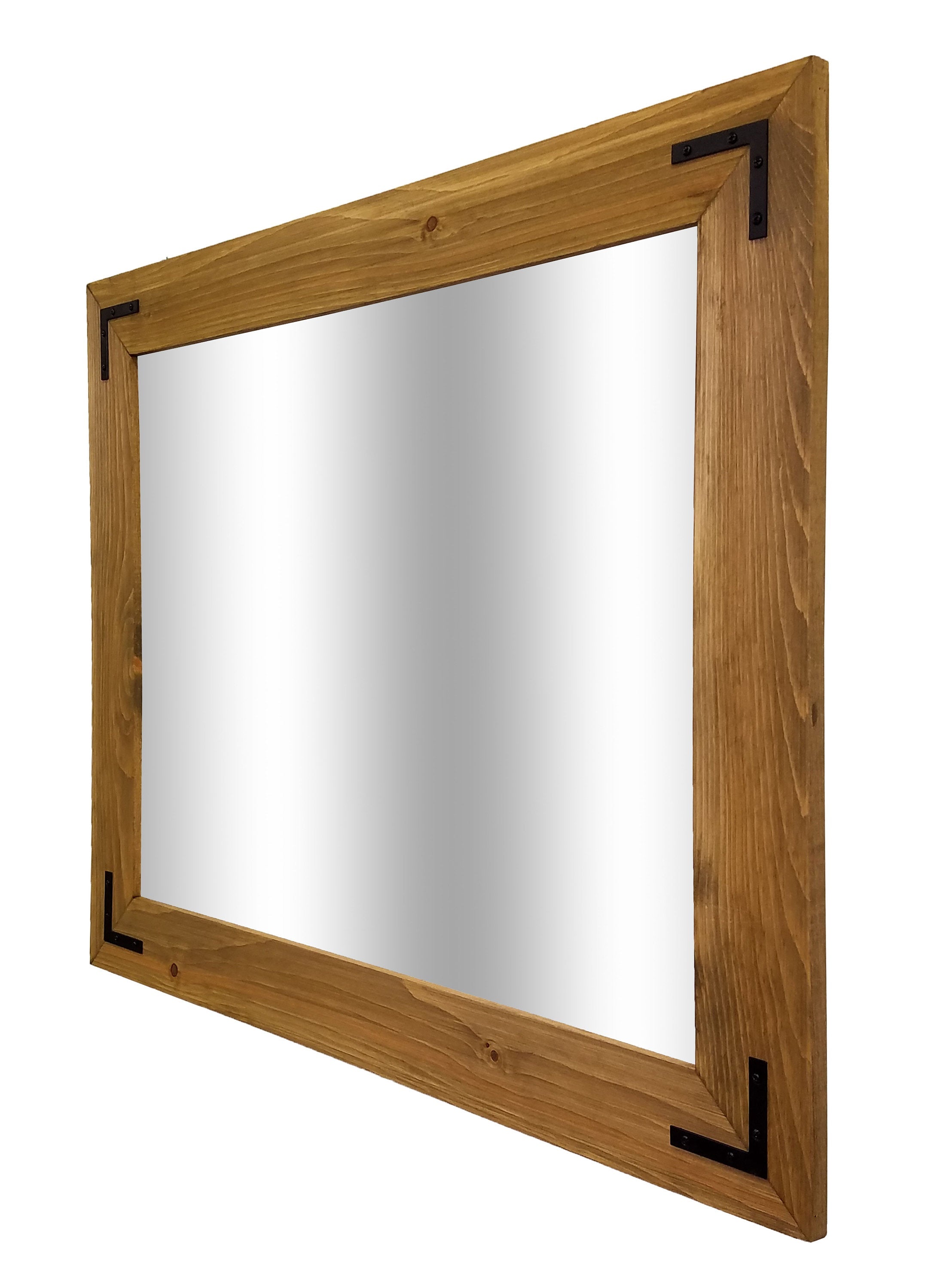 Accent Bracket Shiplap Rustic Framed Wall Mirror, 20 Colors, Shown in Driftwood & Custom Sizes 