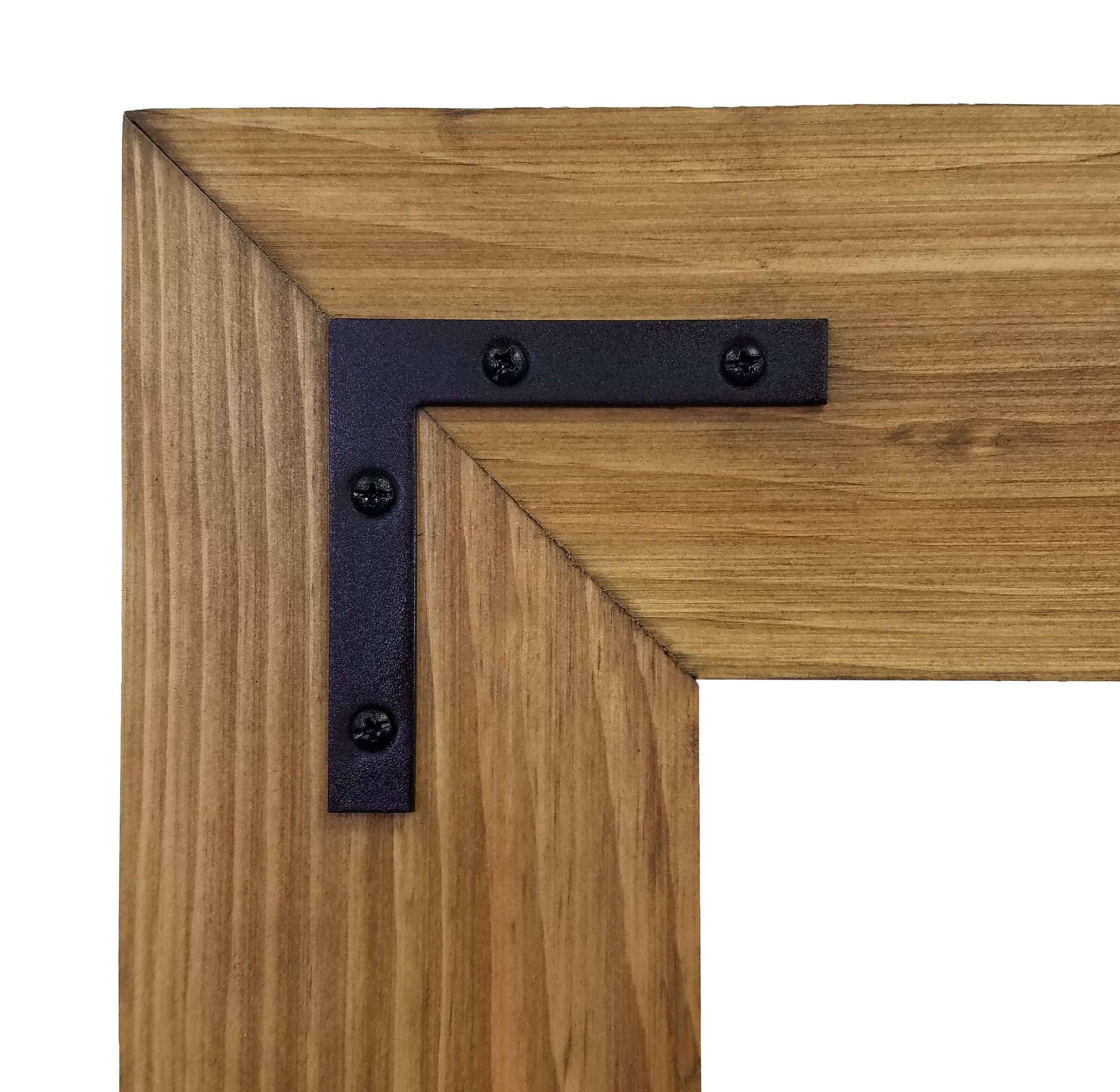 Accent Bracket Shiplap Rustic Framed Wall Mirror, Shown in Driftwood with Black Accent Bracket