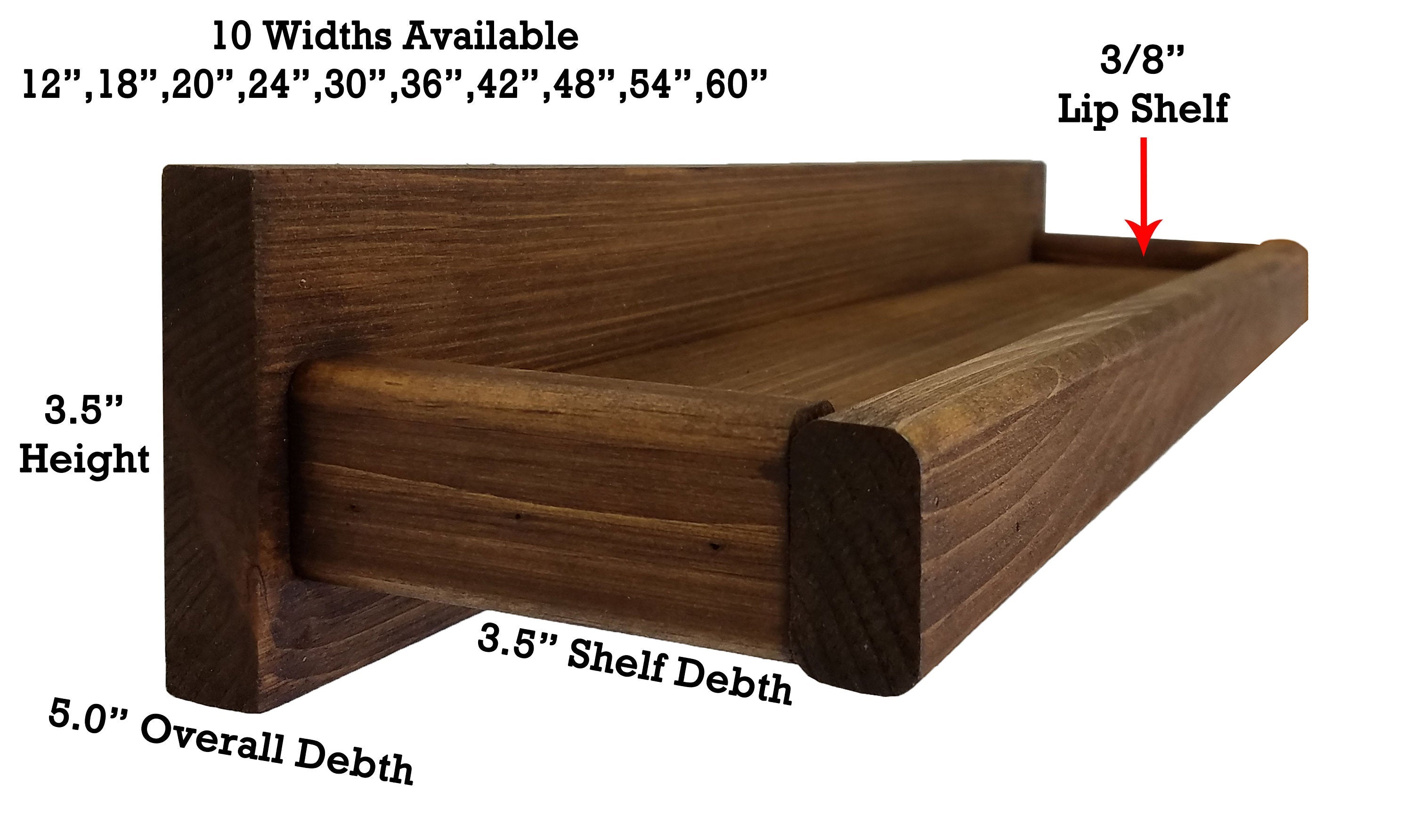 Herringbone Rustic Floating Wall Shelf Sizes & Dimensions