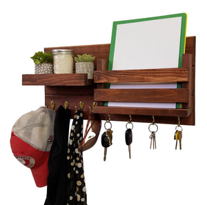 Restyled Farmhouse Mail Organizer with Hooks, Entryway Organizer, Key Holder for Wall, Wall Shelf - Renewed Decor & Storage