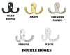 Double Prong Coat Hook - 5 Hook Finishes by Renewed Decor & Storage