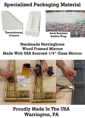 Rittenhouse Herringbone Decorative Large Rustic Wood Frame Mirror - Renewed Decor & Storage