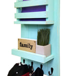 Harvest Rustic Large Vertical Mail Organizer, Shown in Sea Blue with Oiled Bronze Hooks