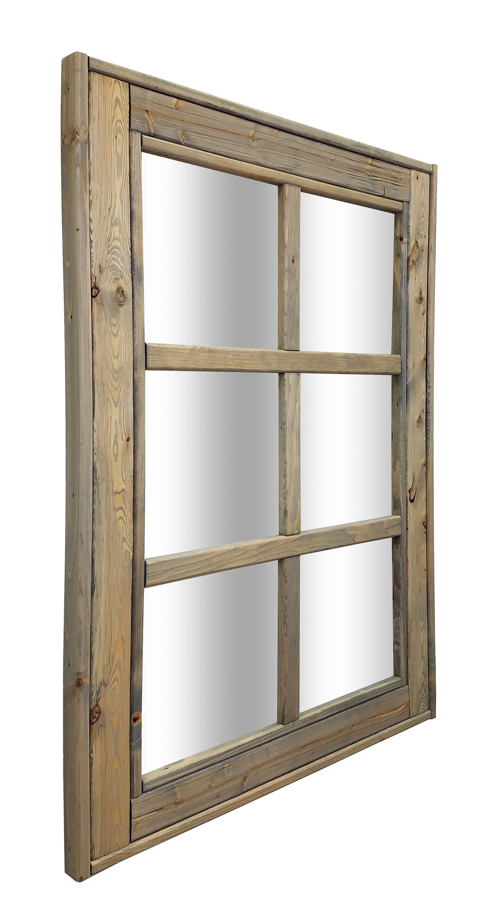 6 Pane Herringbone Rustic Wall Mirror, 2 Sizes & 20 Colors, Shown in Weathered Oak