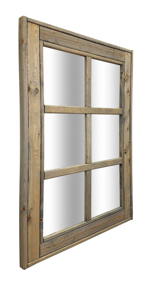 6 Pane Herringbone Rustic Wall Mirror, 2 Sizes & 20 Colors, Shown in Weathered Oak