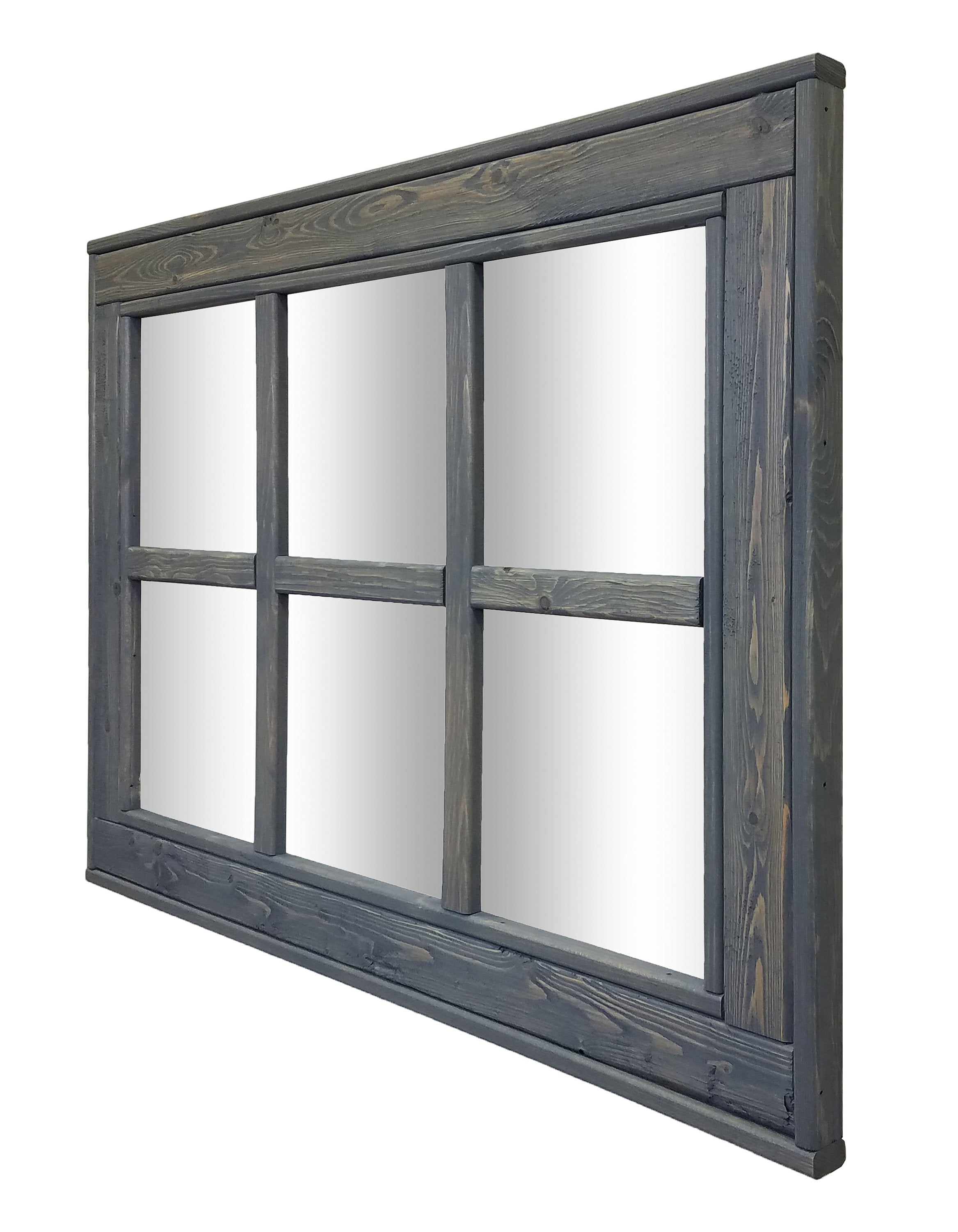 6 Pane Herringbone Rustic Wall Mirror, 2 Sizes & 20 Colors, Shown in Classic Gray