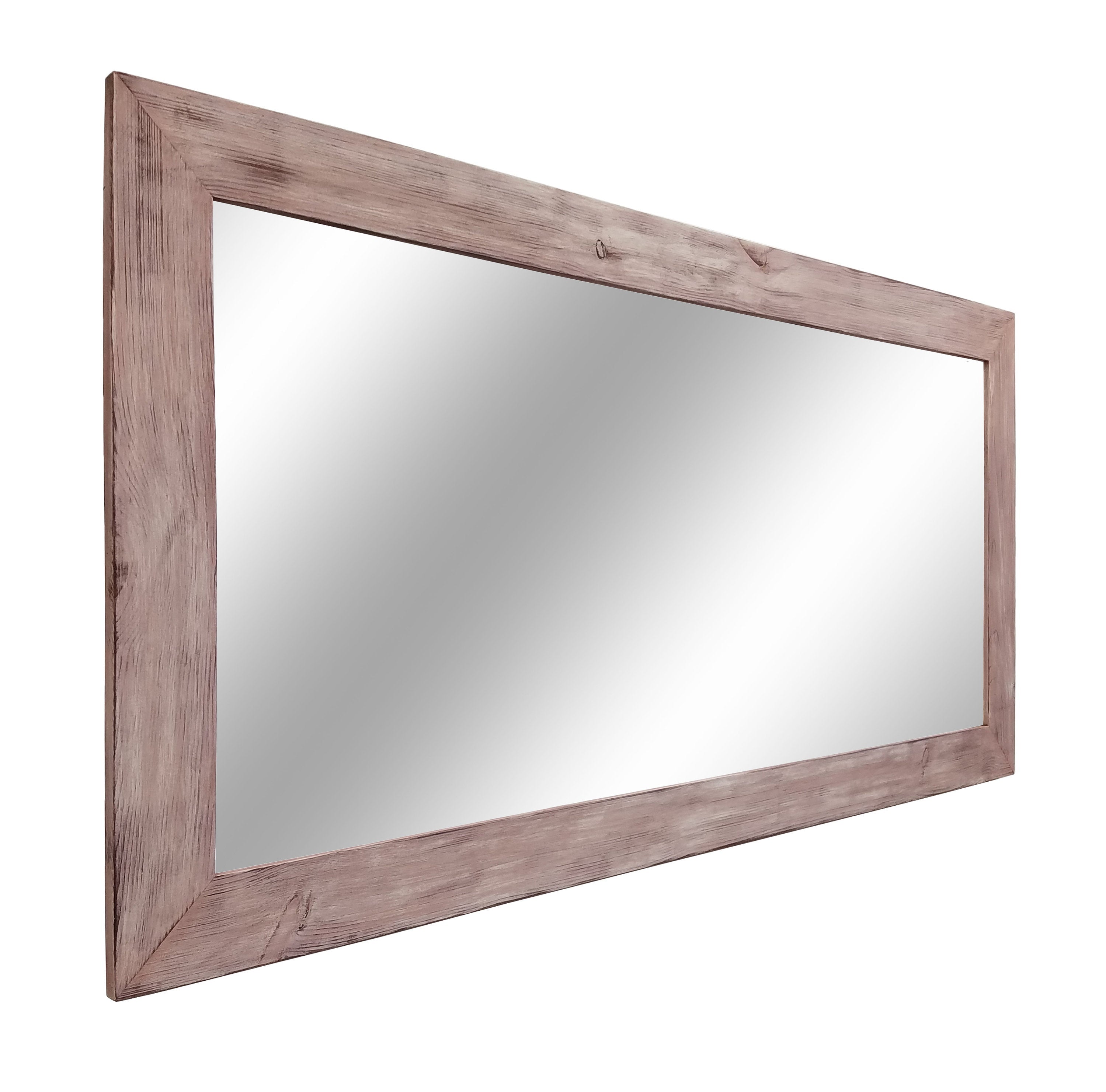 Accent Bracket Shiplap Rustic Framed Wall Mirror, 2 Colors, Shown in Vintage Red Oak & Custom Sizes 