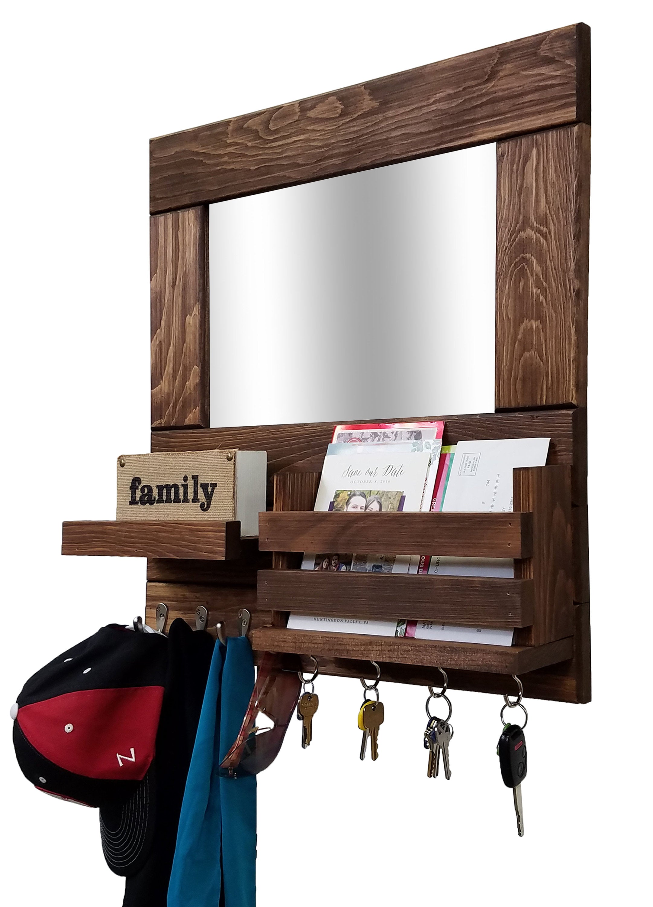 Entryway key holder with mirror clearance