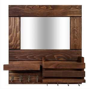 Bristol Organizer, Mirror, Mail Holder, Shelf with Hooks - 20 Stain Colors, Shown in Special Walnut