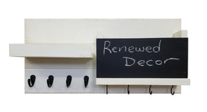 Restyled Memo Chalkboard Farmhouse Mail Organizer with Hooks, Entryway Organizer - Renewed Decor & Storage