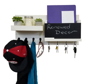 Restyled Memo Chalkboard Farmhouse Mail Organizer with Hooks, Entryway Organizer - Renewed Decor & Storage