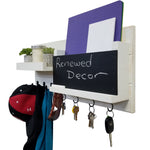 Restyled Memo Chalkboard Farmhouse Mail Organizer with Hooks, Entryway Organizer - Renewed Decor & Storage