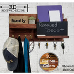 Restyled Memo Chalkboard Farmhouse Mail Organizer with Hooks, Entryway Organizer - Renewed Decor & Storage