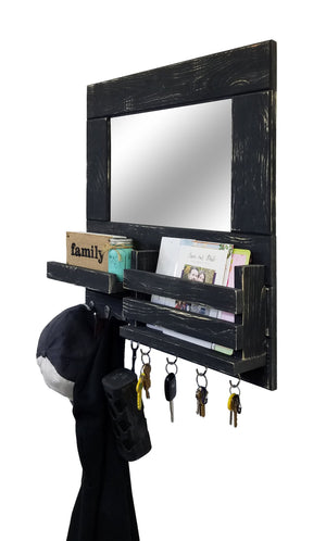 Bristol Organizer, Mirror, Mail Holder, Shelf with Hooks - 20 Paint Colors, Shown in Kettle Black