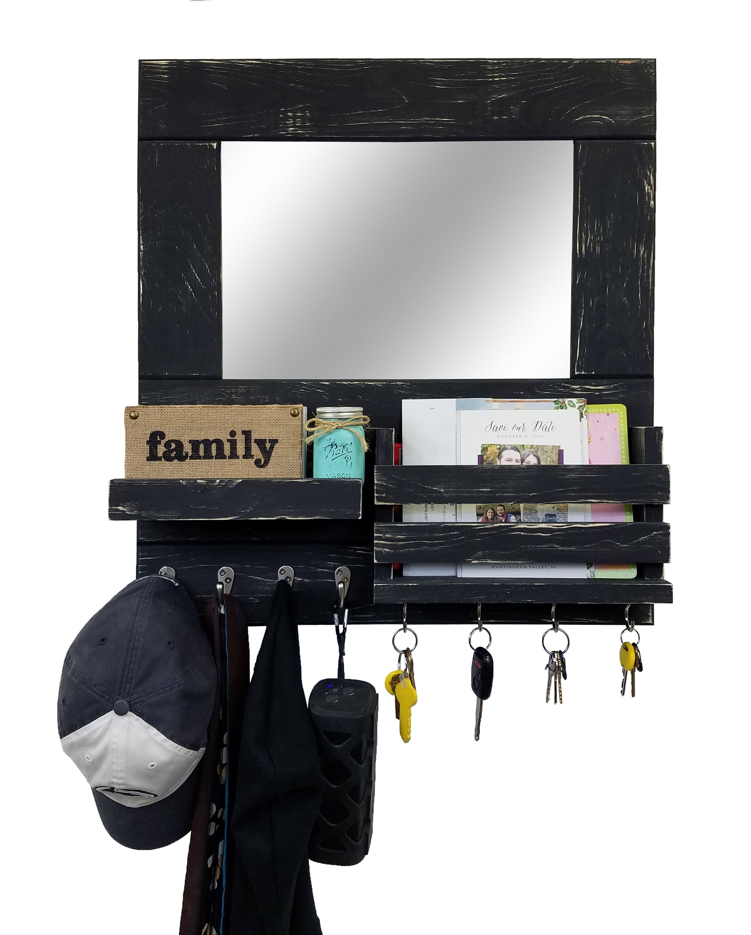Bristol Organizer, Mirror, Mail Holder, Shelf with Hooks - 20 Paint Colors, Shown in Kettle Black