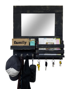 Bristol Organizer, Mirror, Mail Holder, Shelf with Hooks - 20 Paint Colors, Shown in Kettle Black