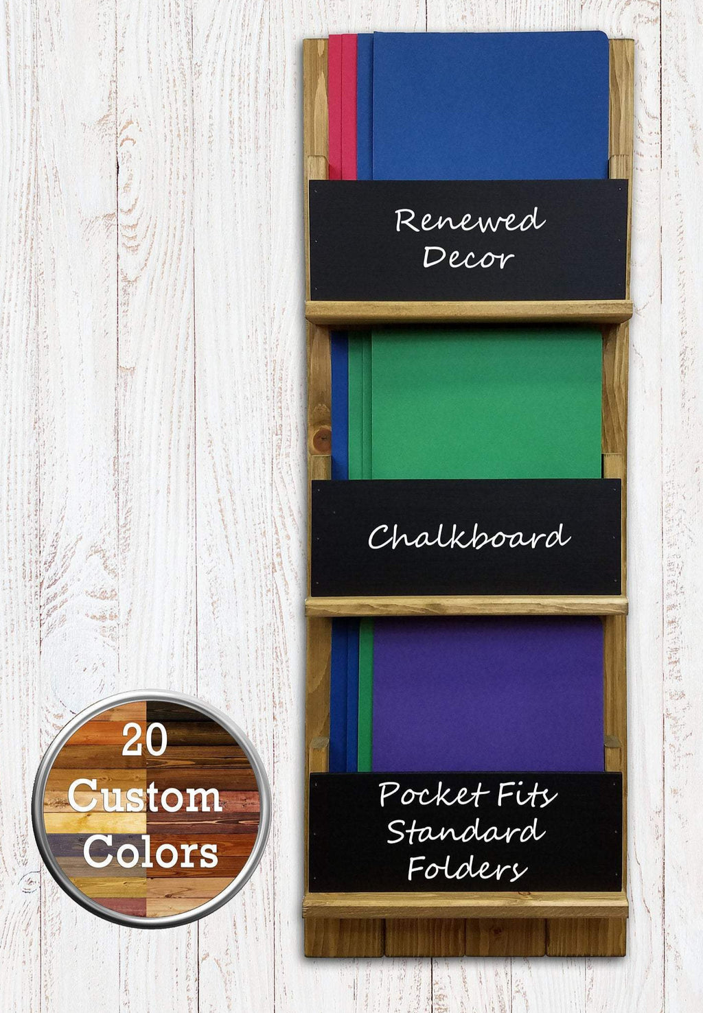 Chalkboard Front Horsham Magazine and Folder Organizer, 20 Stain Colors, Renewed Decor