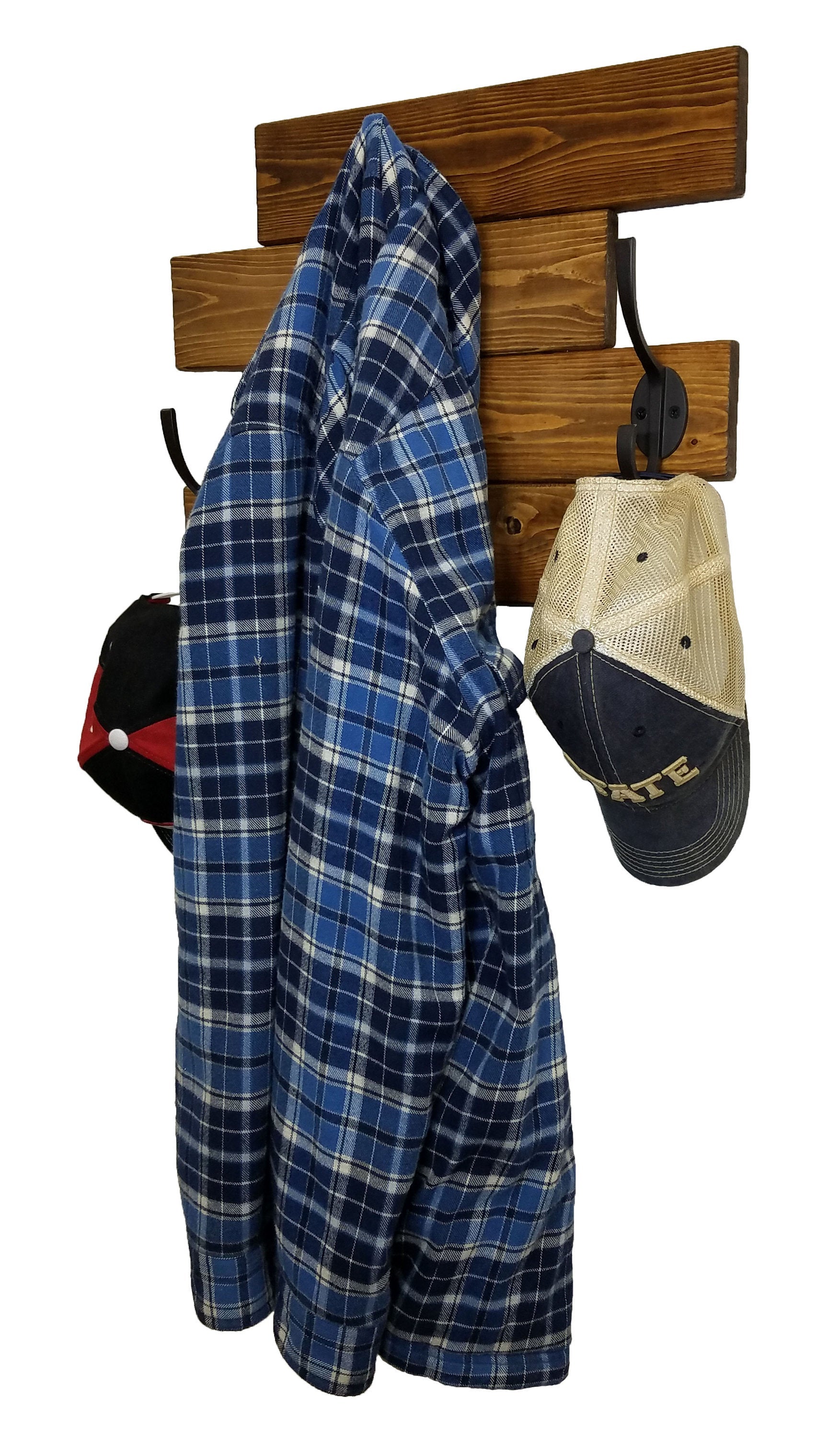wooden Wall Mounted Coat Rack - 20 Stain Colors, Shown in Provincial & Oiled Bronze Hooks