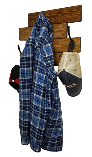 wooden Wall Mounted Coat Rack - 20 Stain Colors, Shown in Provincial & Oiled Bronze Hooks