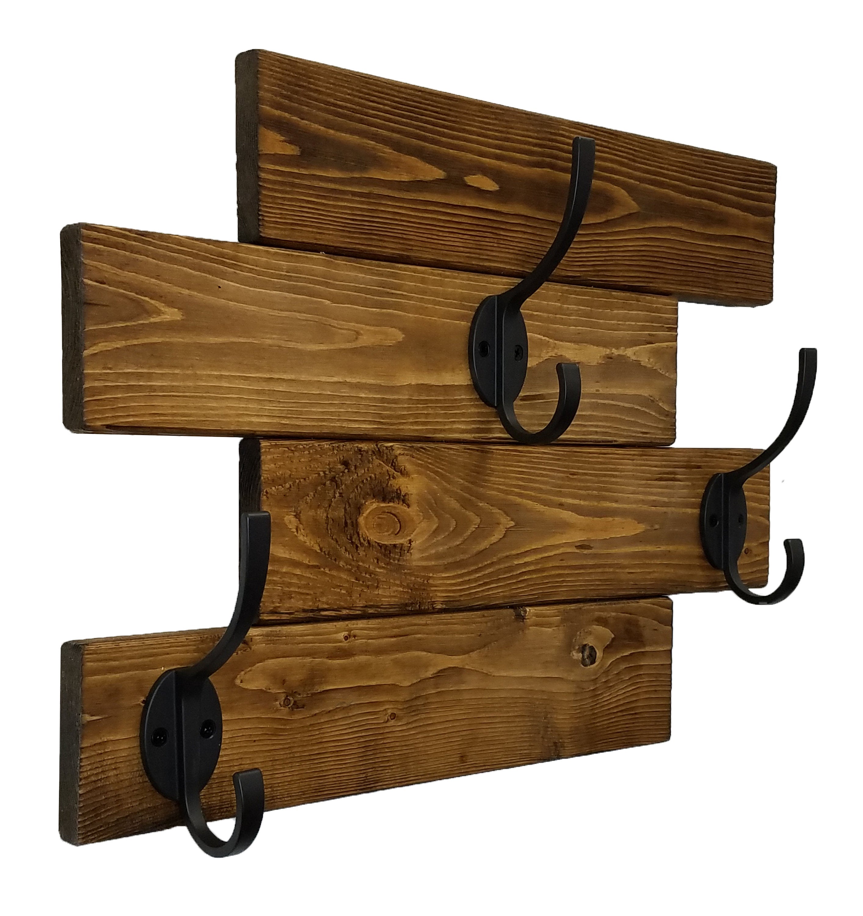 Cabin Wall Mounted Coat Rack - 20 Stain Colors, Shown in Provincial & Oiled Bronze Hooks