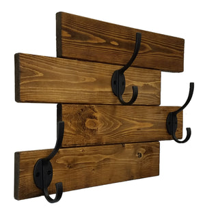 Cabin Wall Mounted Coat Rack - 20 Stain Colors, Shown in Provincial & Oiled Bronze Hooks