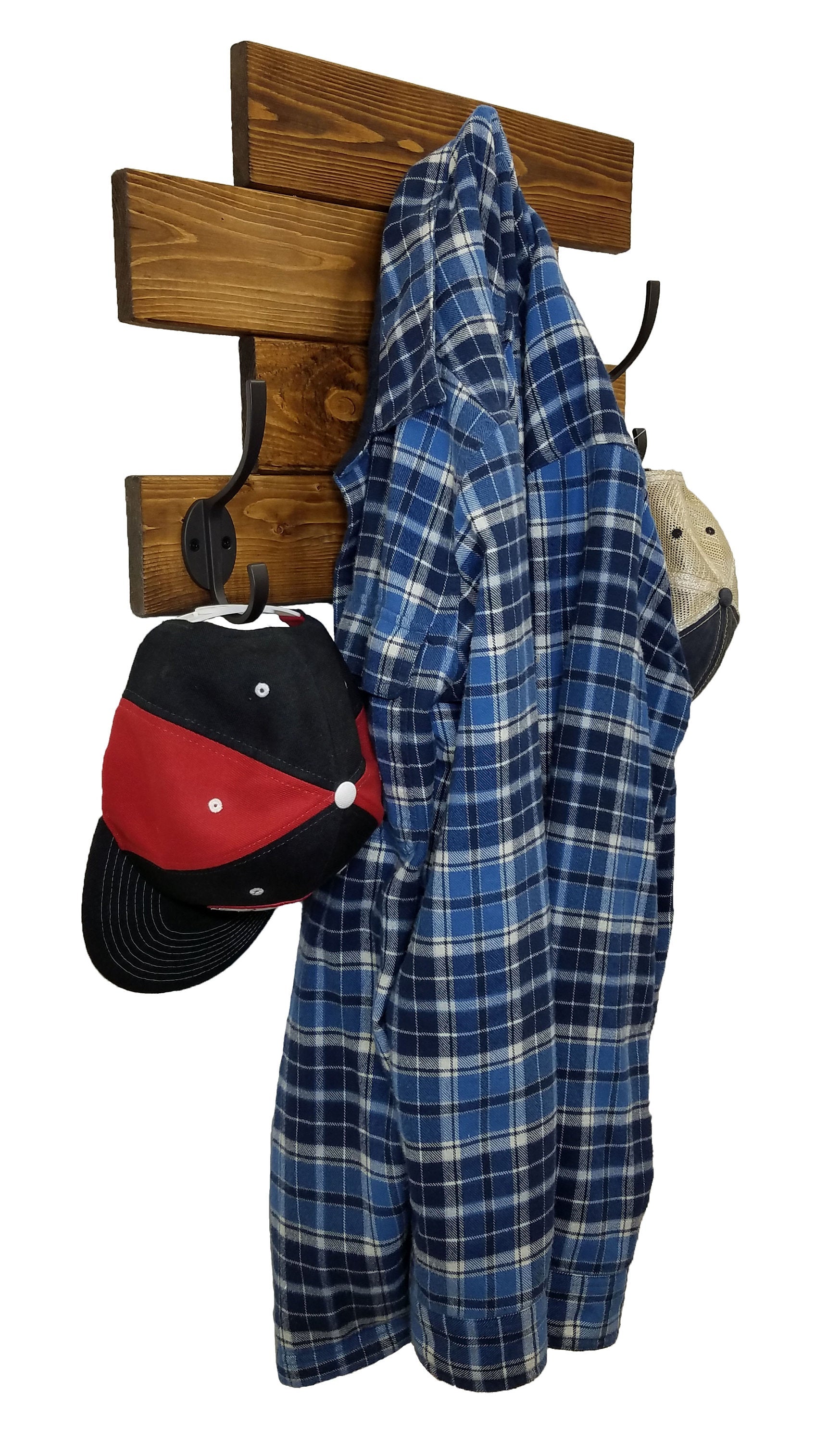 Cabin Wall Mounted Coat Rack - 20 Stain Colors, Shown in Provincial & Oiled Bronze Hooks