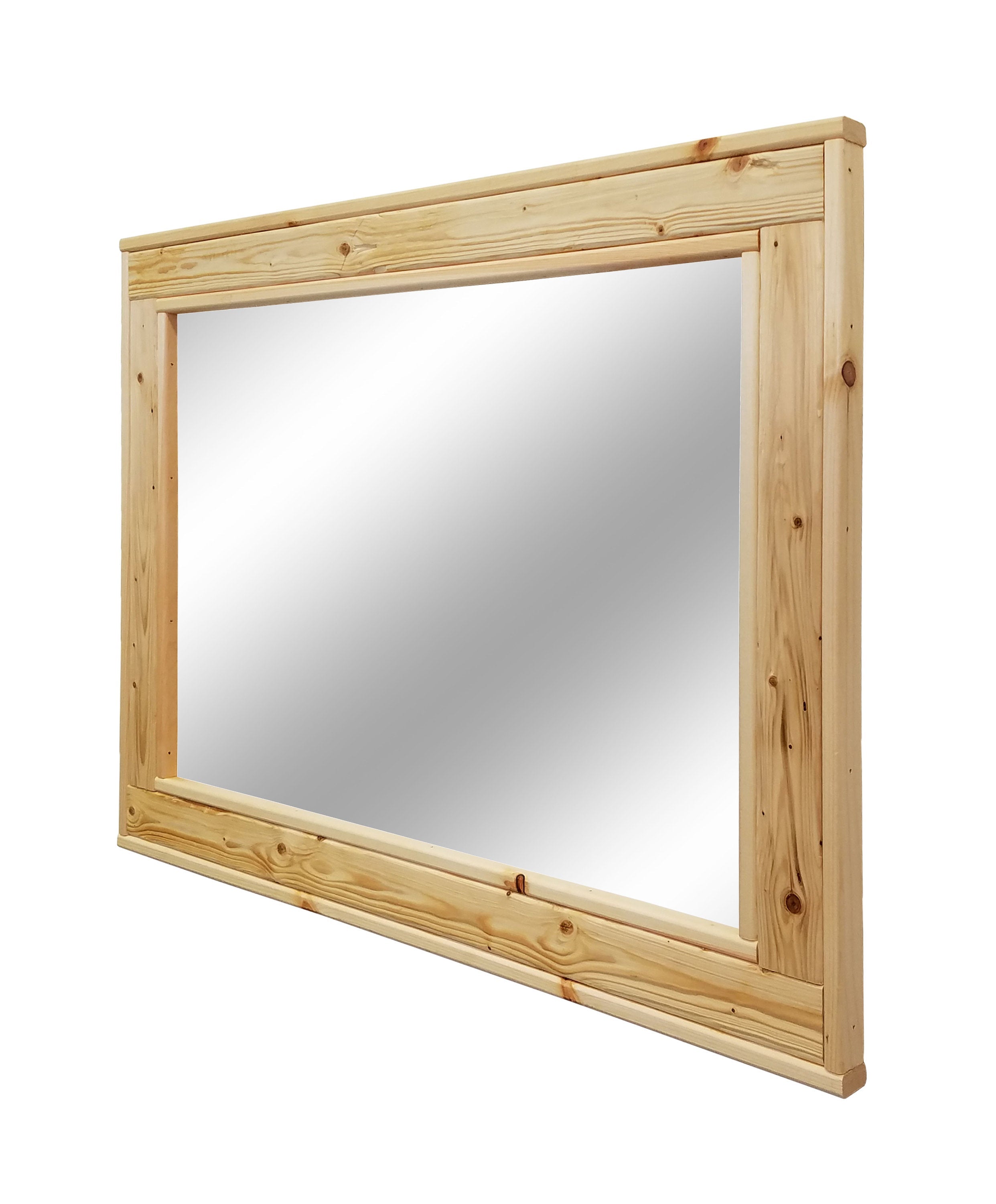Herringbone Reclaimed Styled Wood Mirror, 20 Stain Colors & Custom Sizes, Shown in New Natural