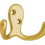 Double Prong Coat Hook Brass Finish