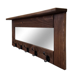 Oxford Farmhouse Wall Hook Coat Rack with Mirror & Shelf, Towel Hook, Purse Hook, Rustic Hook, Key Hooks - Renewed Decor & Storage