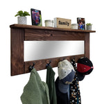 Oxford Farmhouse Wall Hook Coat Rack with Mirror & Shelf, Towel Hook, Purse Hook, Rustic Hook, Key Hooks - Renewed Decor & Storage