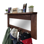 Oxford Farmhouse Wall Hook Coat Rack with Mirror & Shelf, Towel Hook, Purse Hook, Rustic Hook, Key Hooks - Renewed Decor & Storage