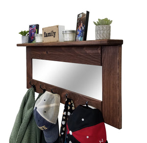 Oxford Farmhouse Wall Hook Coat Rack with Mirror & Shelf, Towel Hook, Purse Hook, Rustic Hook, Key Hooks - Renewed Decor & Storage