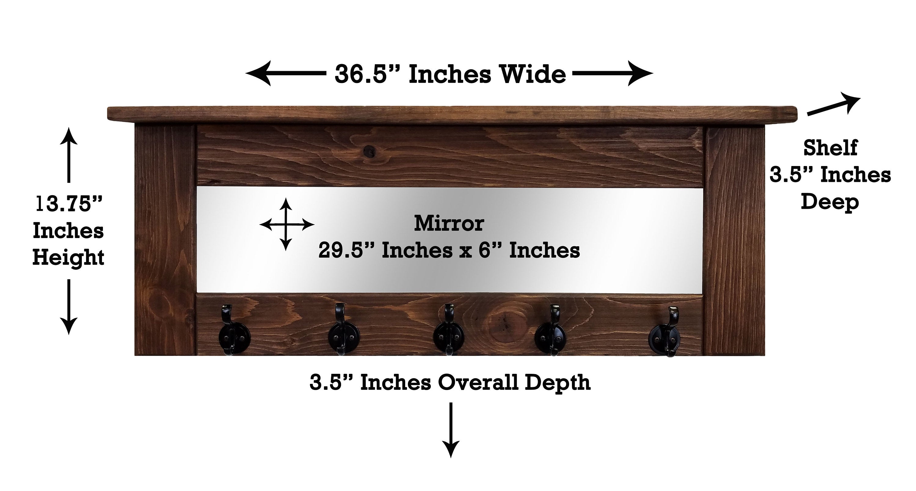 Oxford Farmhouse Wall Hook Coat Rack with Mirror & Shelf, Towel Hook, Purse Hook, Rustic Hook, Key Hooks - Renewed Decor & Storage