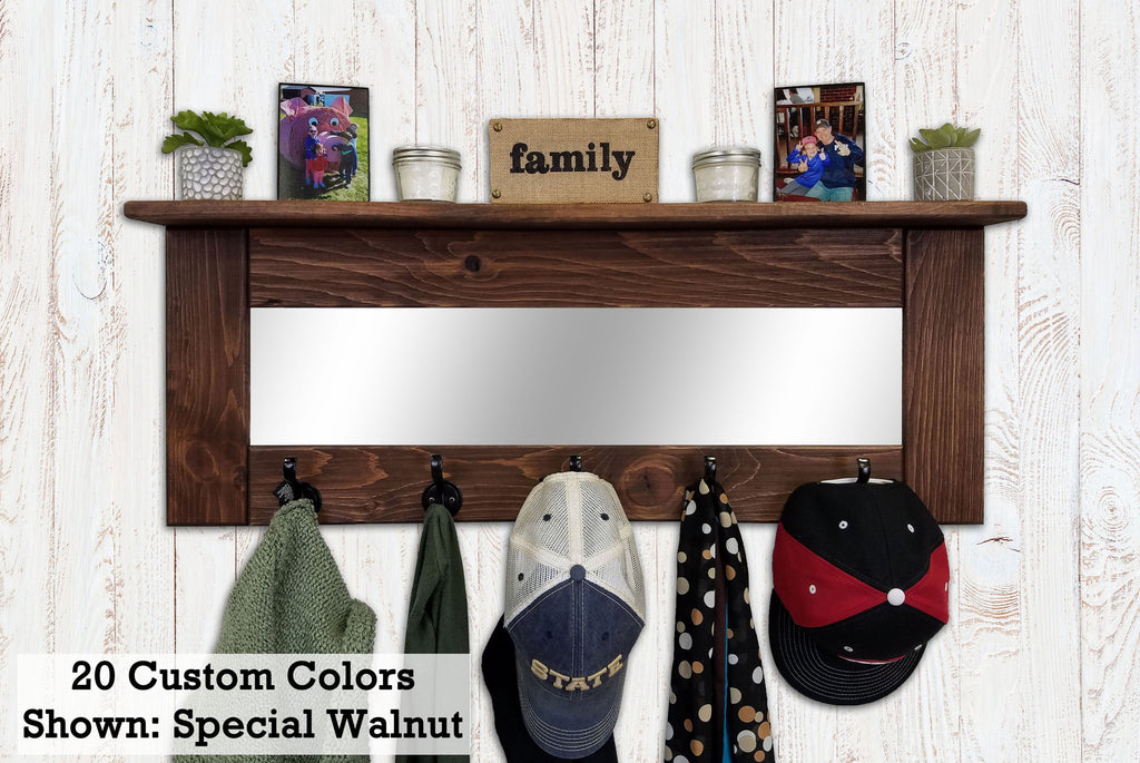 Oxford Farmhouse Wall Hook Coat Rack with Mirror & Shelf, Towel Hook, Purse Hook, Rustic Hook, Key Hooks - Renewed Decor & Storage