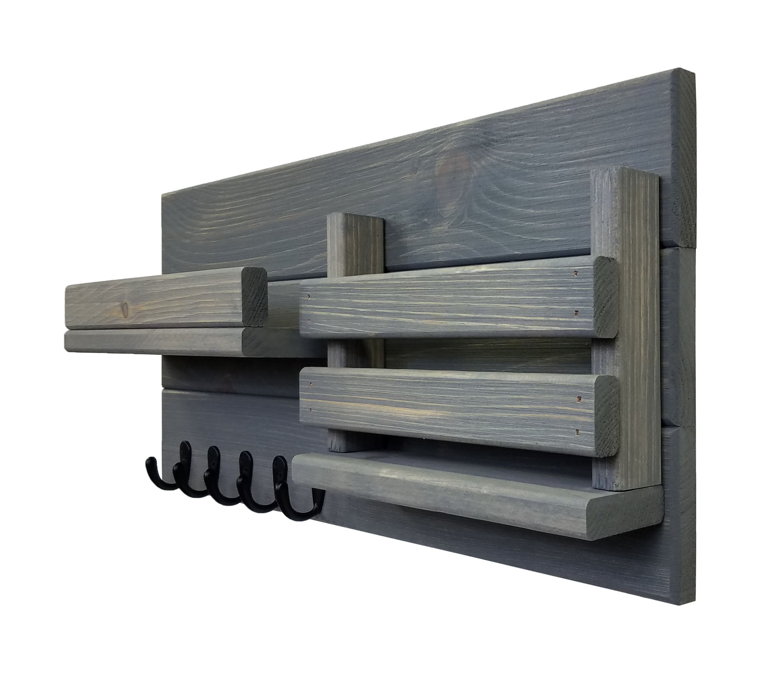 Classic Farmhouse Organizer, 20 Colors, 5 Hook Finishes - Shown Classic Gray & Oiled Bronze Hooks