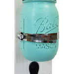 Shabby Chic Mason Jar Wall Sconce & Key Hook, Show in Bright White, Sea Blue & Oiled Bronze Hook