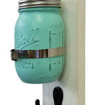 Shabby Chic Mason Jar Wall Sconce & Key Hook, Show in Bright White, Sea Blue & Oiled Bronze Hook