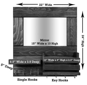 Bristol Organizer, Mirror, Mail Holder, Shelf with Hooks Size