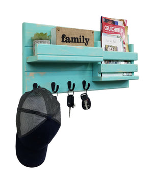 Classic Farmhouse Organizer, 20 Colors & 5 Hook Finishes, Shown in Sea Blue & Oiled Bronze Hooks
