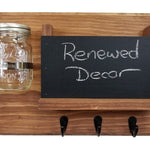 Jefferson Organizer, Chalkboard, Hooks & Decorative Mason Jar, 20 Stain Colors - Renewed Decor & Storage
