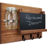 Jefferson Organizer, Chalkboard, Hooks & Decorative Mason Jar, 20 Stain Colors - Renewed Decor & Storage