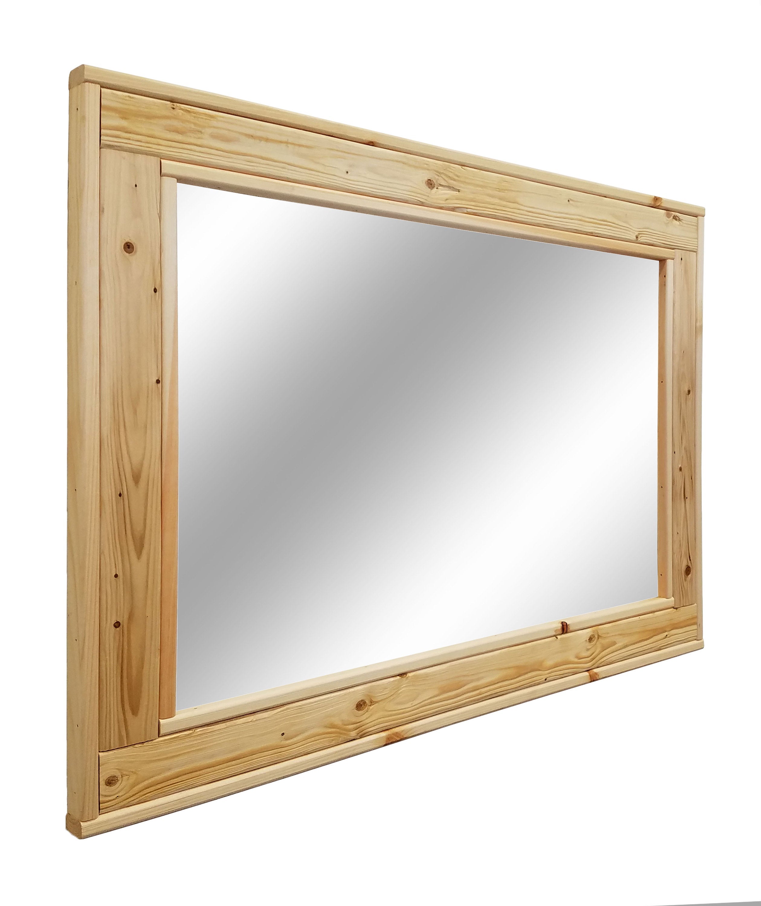 Herringbone Reclaimed Styled Wood Mirror, 20 Stain Colors & Custom Sizes, Shown in New Natural
