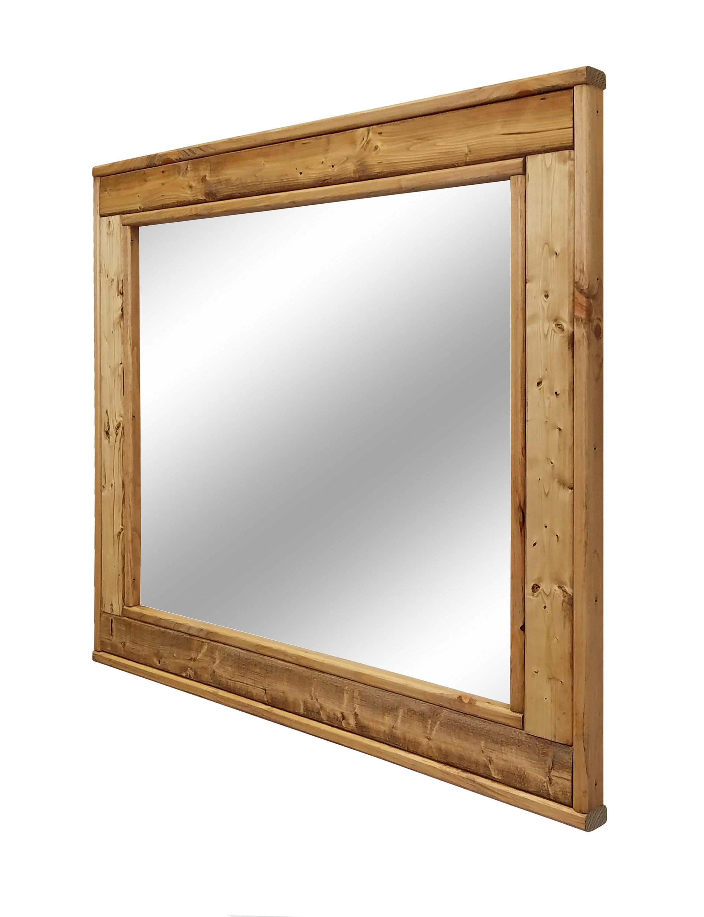 Herringbone Reclaimed Styled Wood Mirror, 20 Stain Colors & Custom Sizes, Shown in Puritan Pine