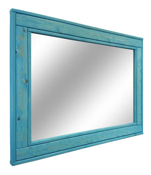 Herringbone Reclaimed Styled Wood Mirror, 5 Sizes & 13 Stain Colors, Shown in Vintage Aqua