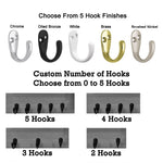 Custom Number of Hooks 0 to 5, 5 Finishes Oiled Bronze, Nickel, Chrome, Brass, White